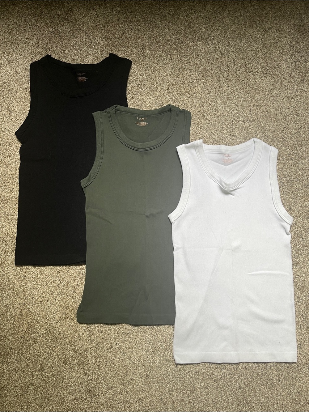 Danskin Women's Ribbed Tank Top Trio - Black, Olive, White